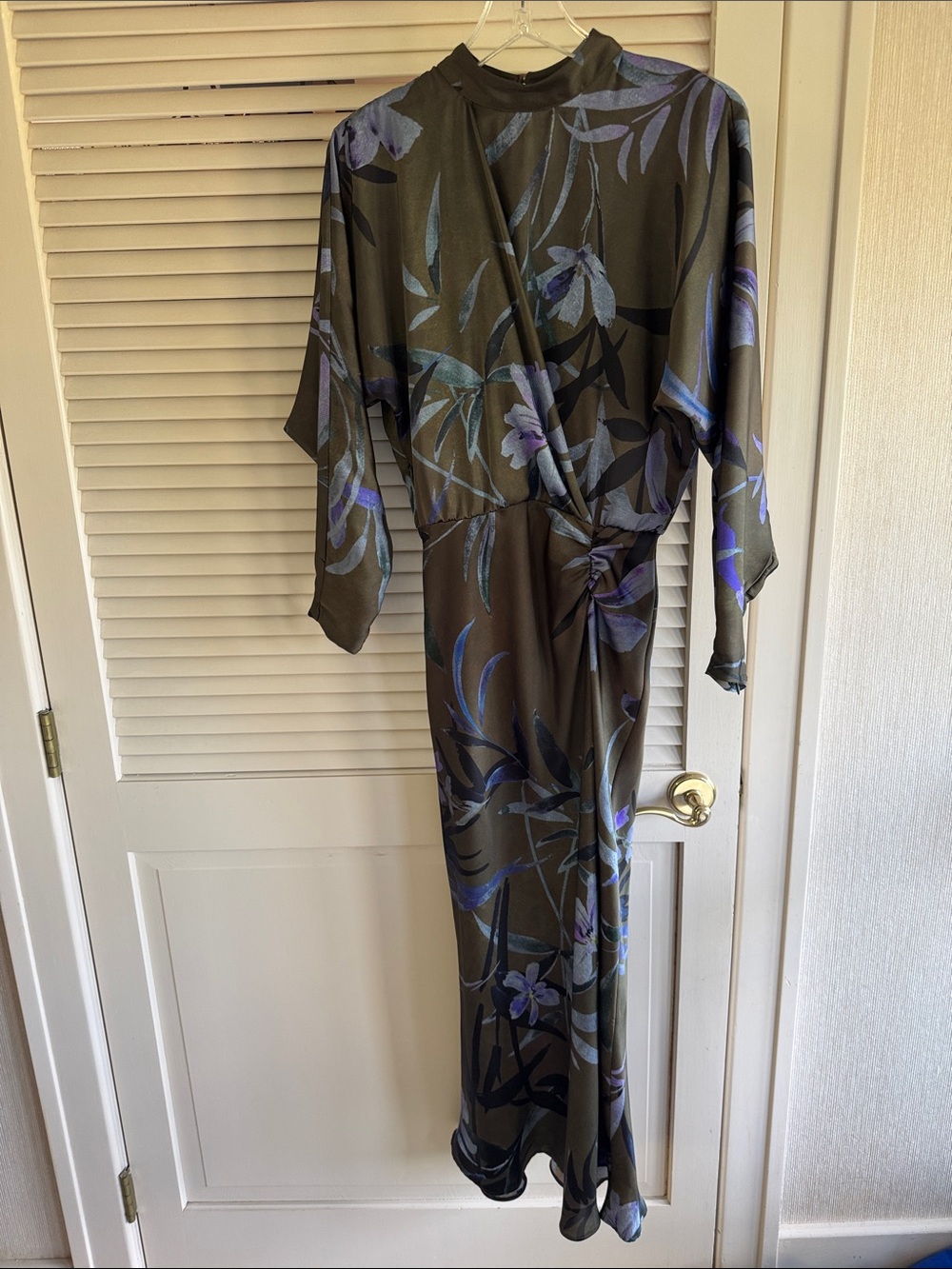 Zara Olive Green Dress with Blue and Purple Floral Print